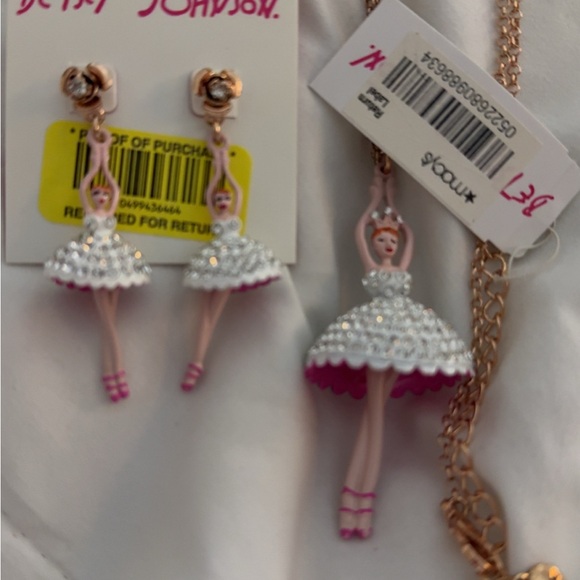 Betsey Johnson Pink and White Ballerina Earrings and Necklace - Picture 6 of 8